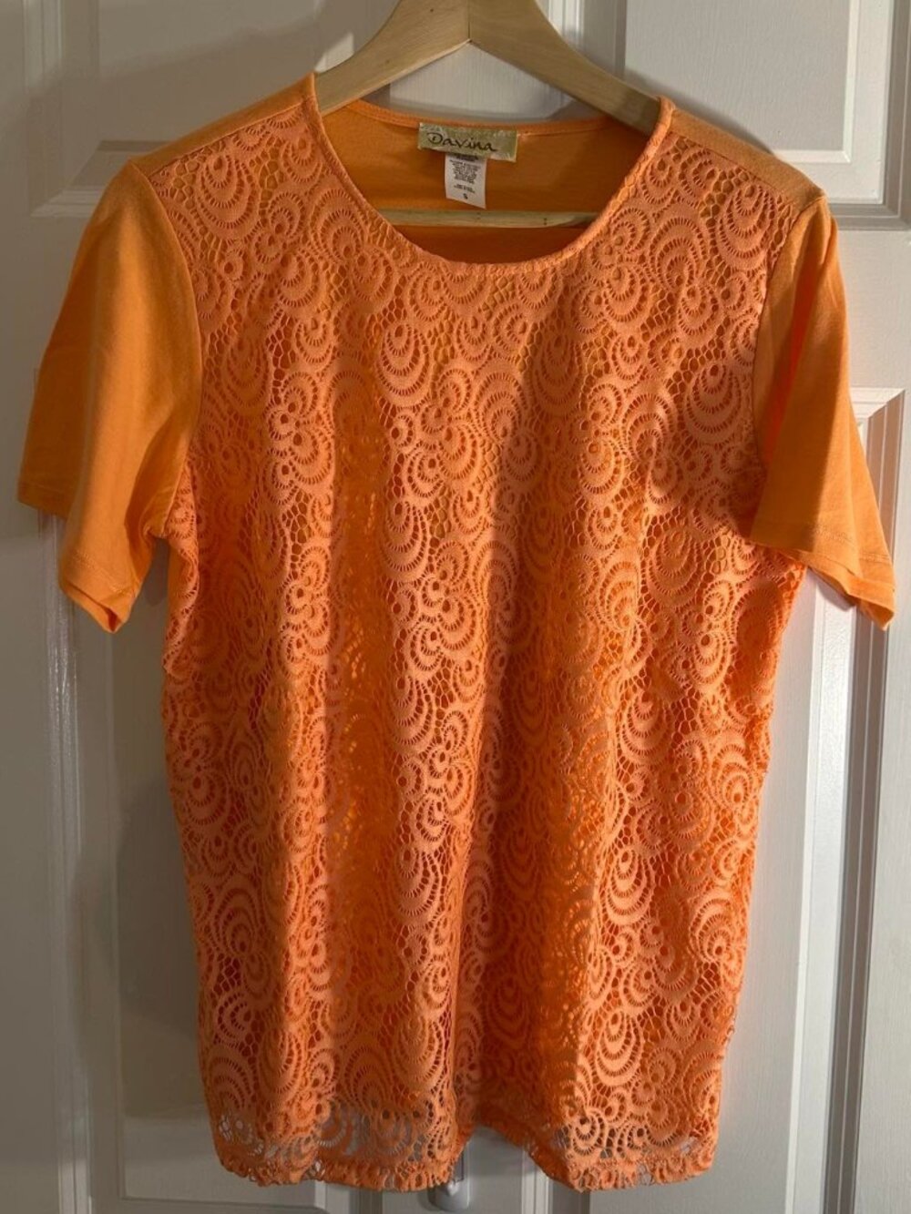 Orange Crochet Lace Overlay Top - Size S